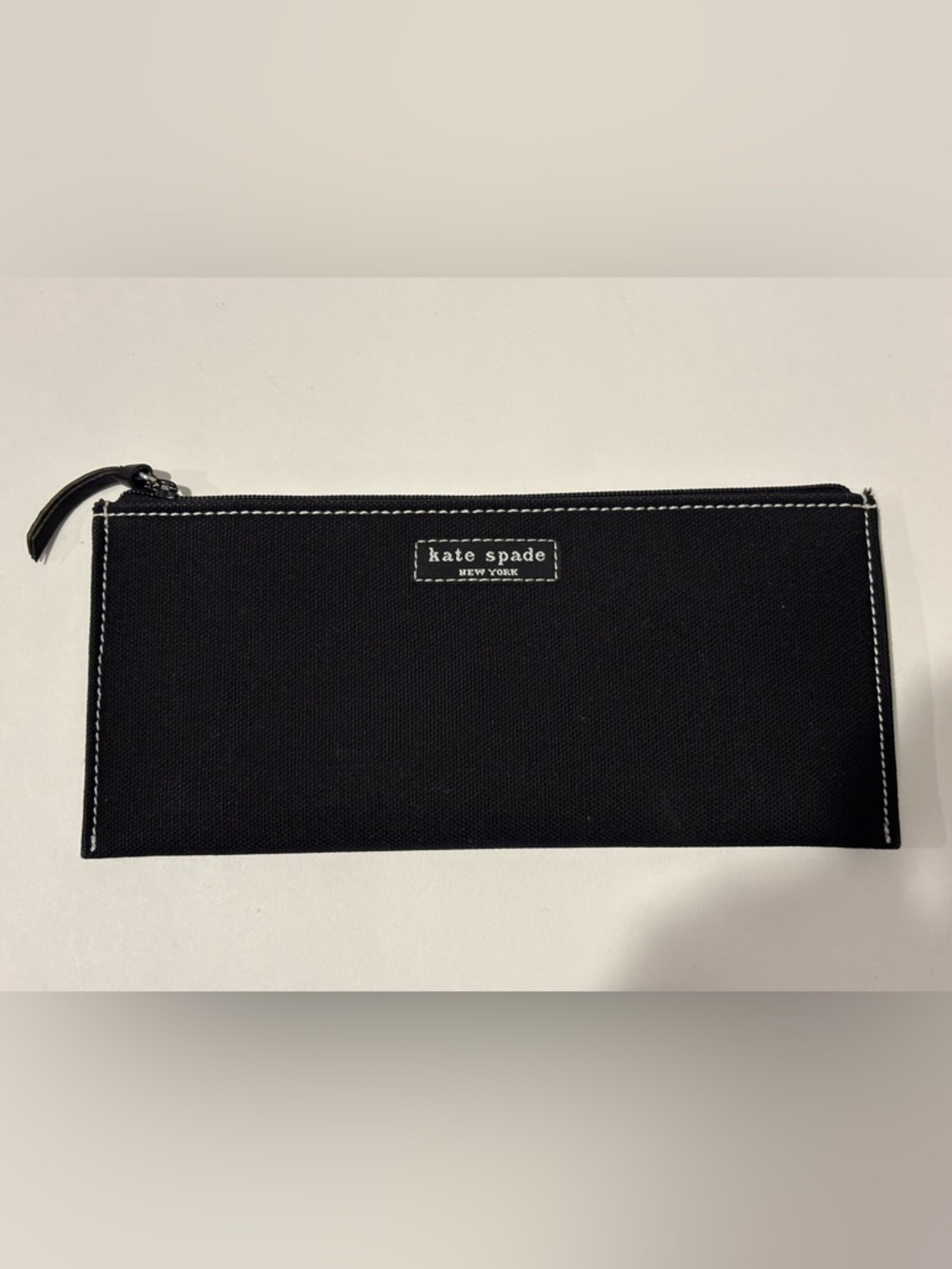 kate spade Black Canvas Zip Pouch with White Stitching